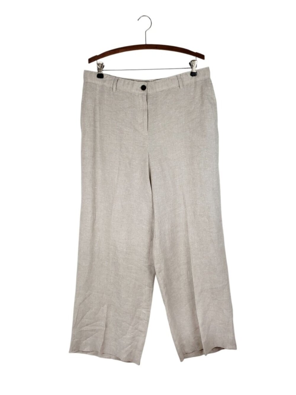 J Crew Harbor Linen Pants Neutral Flat Front Trouser Elastic CH853 Womens Large